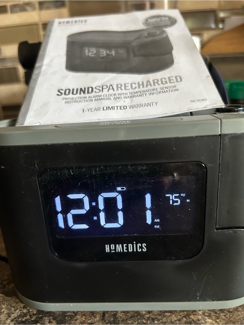 Homedics SoundSpa Recharged Alarm Clock -  ceiling projection if need be.